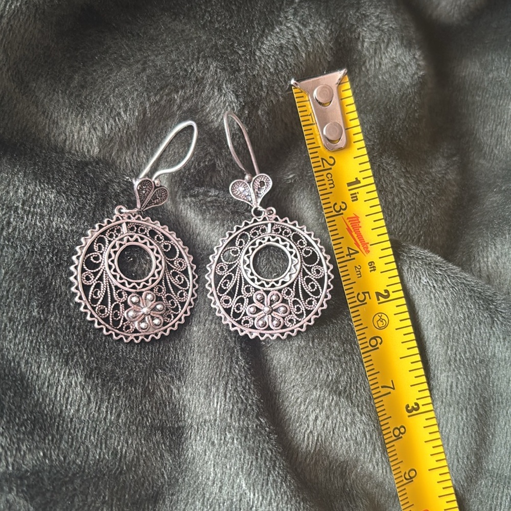 925 Sterling Large Round Filigree Earrings - Picture 5 of 6